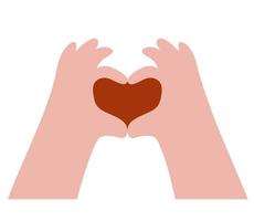 Hand gesture making a heart symbol. Inside is a red heart vector