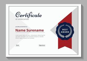 plantilla de diseño de certificado minimalista rojo y azul vector