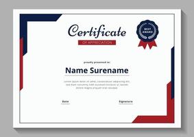 plantilla de diseño de certificado minimalista rojo y azul vector