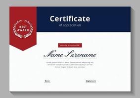 plantilla de diseño de certificado minimalista rojo y azul vector