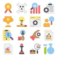 paquete de iconos planos de creatividad y datos comerciales vector