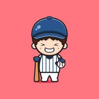 Cute boy playing baseball cartoon icon illustration vector