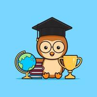 Cute owl with school equipment cartoon icon illustration vector