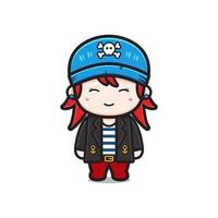 Cute girl pirates character cartoon icon illustration vector