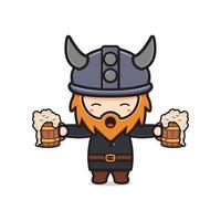 Cute viking holding beer celebrate oktoberfest cartoon illustration