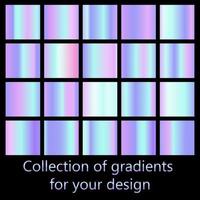 Vector set of colorful neon holographic gradients.