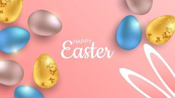 Greeting Easter background with realistic Easter eggs. vector