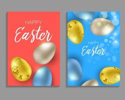 Greeting Easter background with realistic Easter eggs. vector