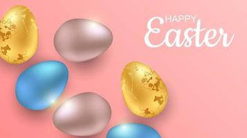 Greeting Easter background with realistic Easter eggs. vector