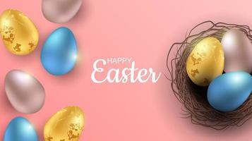 Greeting Easter background with realistic Easter eggs. vector