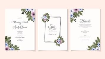 Marriage invitation card cute flowers Wedding floral vector template