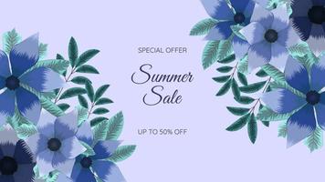 Summer Sale promo web banner. multicolour editable floral flower frame vector