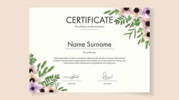 plantilla de certificado floral de flores para logros diploma de graduación vector