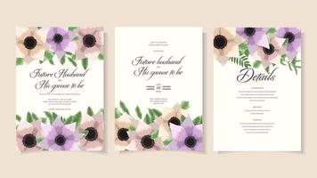 Beautiful flowers Wedding marriage invitation card frame set template vector