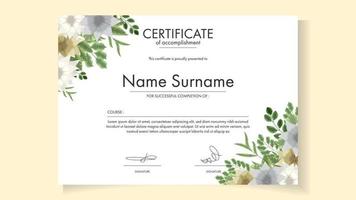 Floral Certificate template delicate romantic flowers for workshop vector