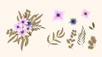 Botanical collection of wild floral elements with garden flowers bunch vector