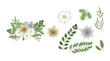 Set of floral elements. Colorful flowers leaves arrangement in bouquet vector