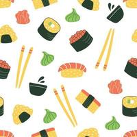 Seamless pattern of sushi, japanese food. Flat illustration. vector