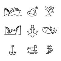 fishing sport icon set design style three vector