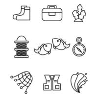 fishing sport icon set design style five vector