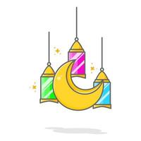 moon and three lantern illustration vector