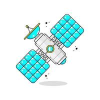 satellite illustration with one antenna and two solar panel design vector