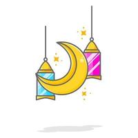 two lantern and moon illustration vector