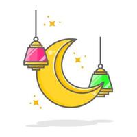 two lantern and moon design illustration vector