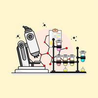 flat design laboratory with five test tubes and a microscope vector