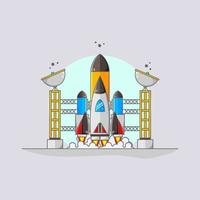 Illustration rocket launch with two antenna two yellow tower vector