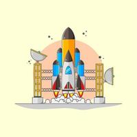 Illustration rocket with five launcher and two antenna vector