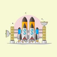 Illustration double rocket launch with two antenna and big circle vector