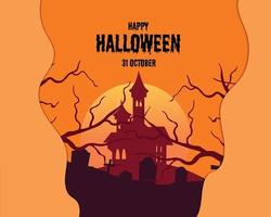 Happy Halloween Graveyard Castle In Paper vector