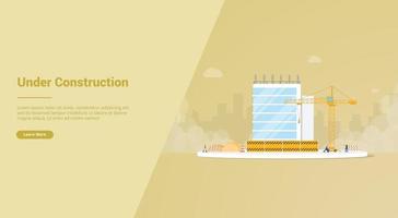 under construction development with unfinished building vector