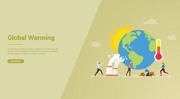 global warming concept with earth and sun for website template vector