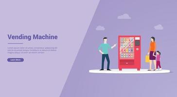 concepto de máquina expendedora con hombre y mujer para plantilla de sitio web vector