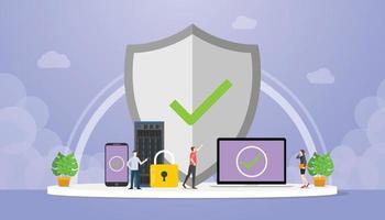 data protection concept with big shield and padlock with data server vector