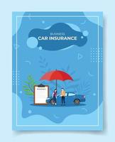 business car insurance people around car contract policy vector