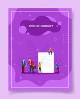 code of conduct people front paper standing sitting vector