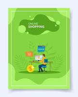 Online shopping man shop e commerce on computer vector