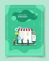 local seo strategy people standing front laptop e commerce vector