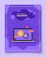 questions and answers people standing sitting on laptop vector