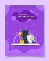technology data protection people standing around key padlock vector