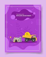 technology bitcoin investment miners dig cave mining truck vector