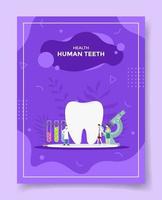 health human teeth people doctor nurse standing front tooth microscope vector