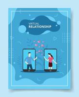 virtual relationship men women on display smartphone vector