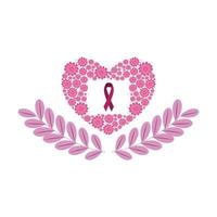 heart with flowers of the fight against breast cancer vector