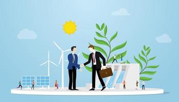 green deal for earth environment between two businessman vector