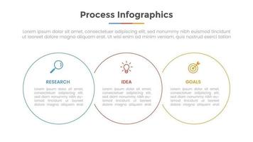 Infografía de proceso con 3 puntos de lista y forma de círculo y moderno. vector