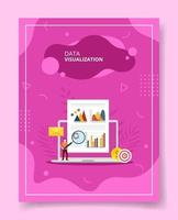 visualización de datos personas de pie en el gráfico de la computadora portátil para la plantilla vector
